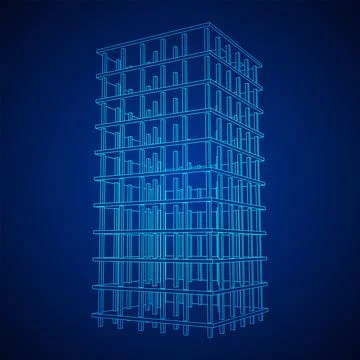Building under construction. Wireframe low poly mesh Ilustración de archivo