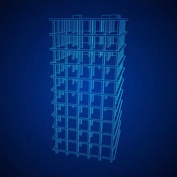 Building under construction. Wireframe low poly mesh Ilustración de archivo