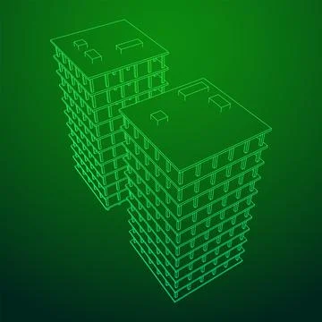 Building under construction. Wireframe low poly mesh Ilustración de archivo