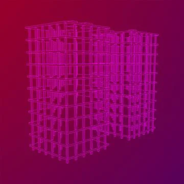 Building under construction. Wireframe low poly mesh Ilustración de archivo