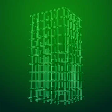Building under construction. Wireframe low poly mesh Ilustración de archivo