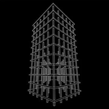 Building under construction. Wireframe low poly mesh Ilustración de archivo