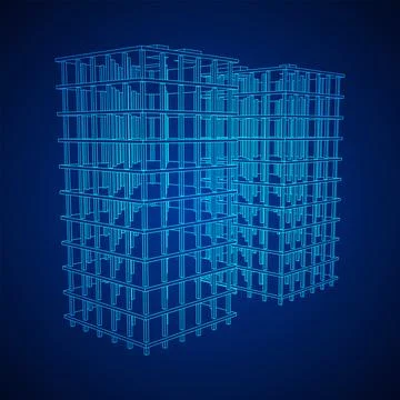 Building under construction. Wireframe low poly mesh Ilustración de archivo