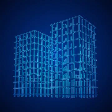 Building under construction. Wireframe low poly mesh Ilustración de archivo