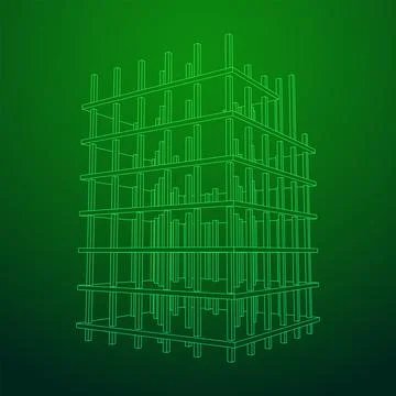 Building under construction. Wireframe low poly mesh Ilustración de archivo
