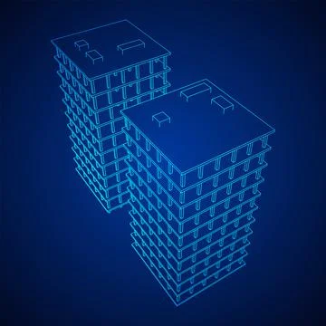 Building under construction. Wireframe low poly mesh Ilustración de archivo