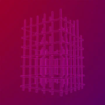 Building under construction. Wireframe low poly mesh Ilustración de archivo