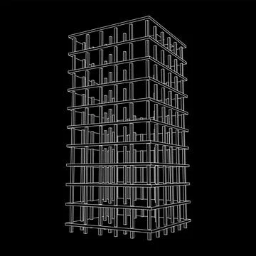 Building under construction. Wireframe low poly mesh Ilustración de archivo