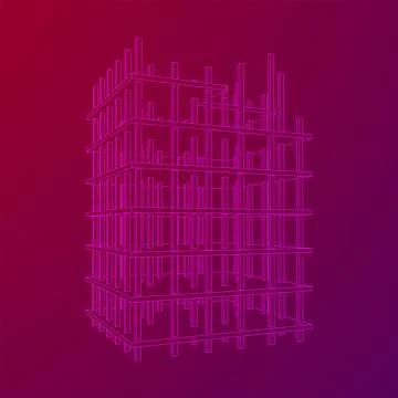 Building under construction. Wireframe low poly mesh Ilustración de archivo