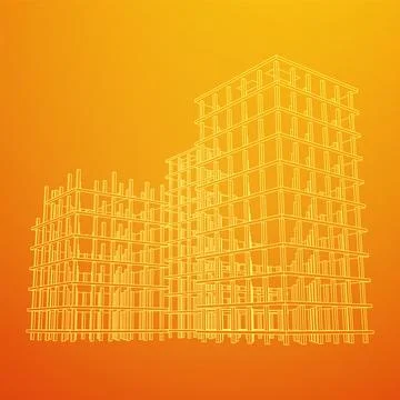 Building under construction. Wireframe low poly mesh Ilustración de archivo