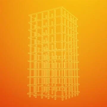 Building under construction. Wireframe low poly mesh Ilustración de archivo