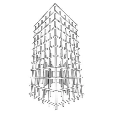 Building under construction. Wireframe low poly mesh Ilustración de archivo