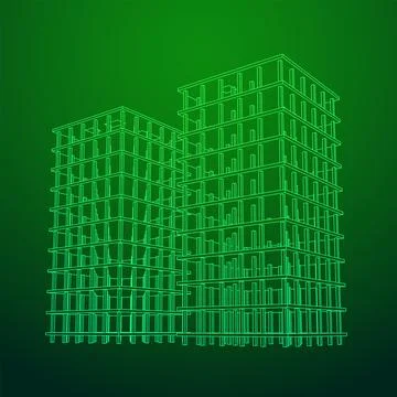 Building under construction. Wireframe low poly mesh Ilustración de archivo