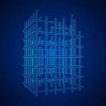 Building under construction. Wireframe low poly mesh Ilustración de archivo