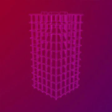 Building under construction. Wireframe low poly mesh Ilustración de archivo