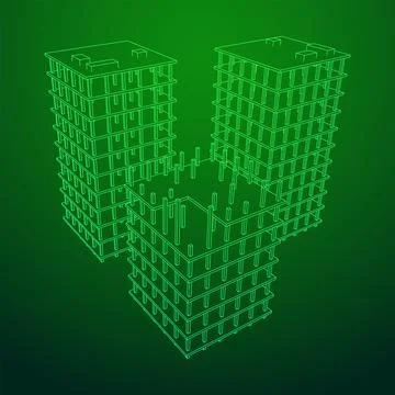 Building under construction. Wireframe low poly mesh Ilustración de archivo