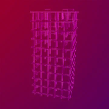Building under construction. Wireframe low poly mesh Ilustración de archivo
