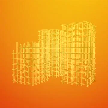 Building under construction. Wireframe low poly mesh Ilustración de archivo
