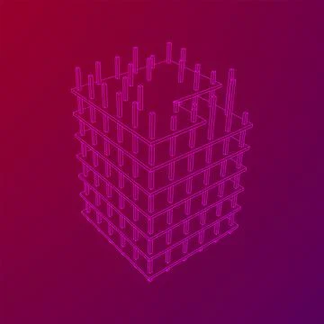 Building under construction. Wireframe low poly mesh Ilustración de archivo