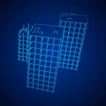 Building under construction. Wireframe low poly mesh Stock Illustration