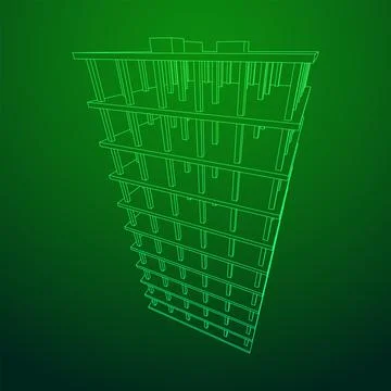 Building under construction. Wireframe low poly mesh Ilustración de archivo