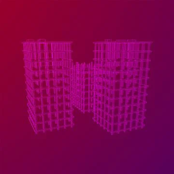 Building under construction. Wireframe low poly mesh Ilustración de archivo