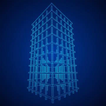 Building under construction. Wireframe low poly mesh Ilustración de archivo