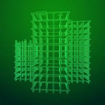 Building under construction. Wireframe low poly mesh Ilustración de archivo