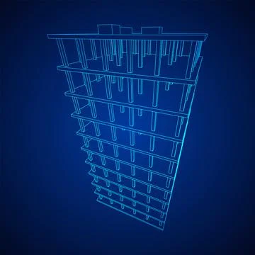 Building under construction. Wireframe low poly mesh Ilustración de archivo