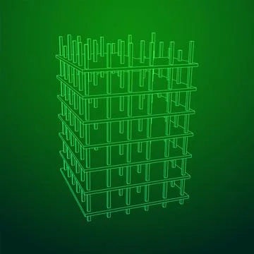 Building under construction. Wireframe low poly mesh Ilustración de archivo