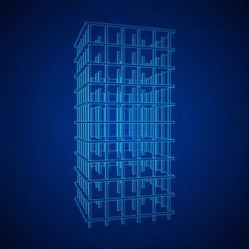 Building under construction. Wireframe low poly mesh Ilustración de archivo