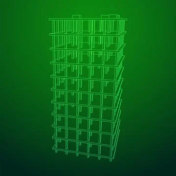 Building under construction. Wireframe low poly mesh Ilustración de archivo