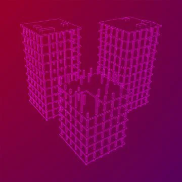 Building under construction. Wireframe low poly mesh Ilustración de archivo