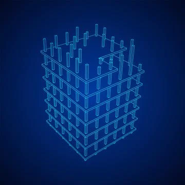 Building under construction. Wireframe low poly mesh Ilustración de archivo