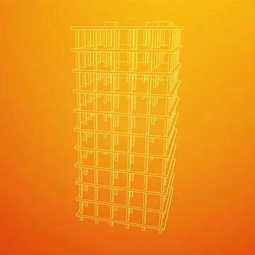 Building under construction. Wireframe low poly mesh Ilustración de archivo