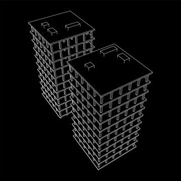 Building under construction. Wireframe low poly mesh Ilustración de archivo