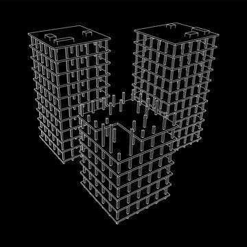 Building under construction. Wireframe low poly mesh Ilustración de archivo