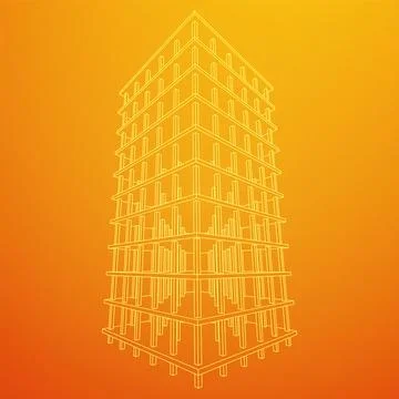 Building under construction. Wireframe low poly mesh Ilustración de archivo
