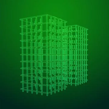 Building under construction. Wireframe low poly mesh Ilustración de archivo