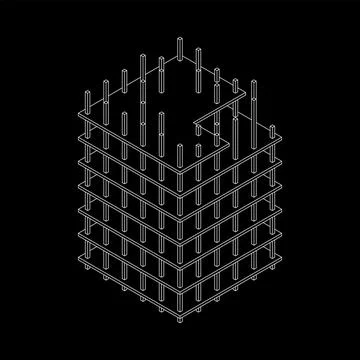 Building under construction. Wireframe low poly mesh Ilustración de archivo