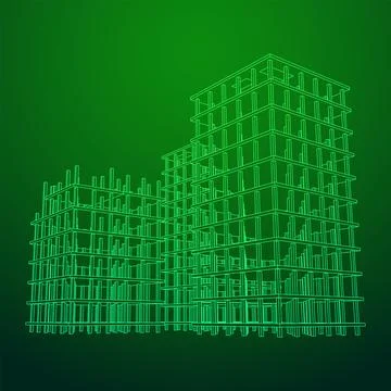 Building under construction. Wireframe low poly mesh Ilustración de archivo