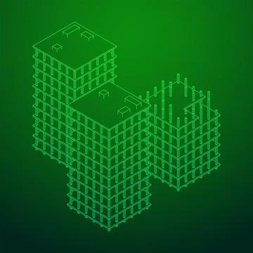 Building under construction. Wireframe low poly mesh Ilustración de archivo