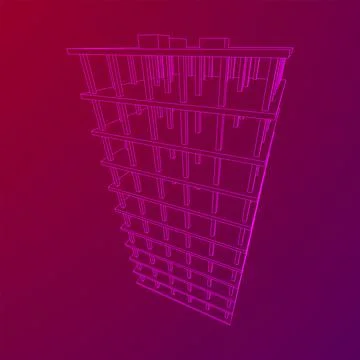 Building under construction. Wireframe low poly mesh Ilustración de archivo
