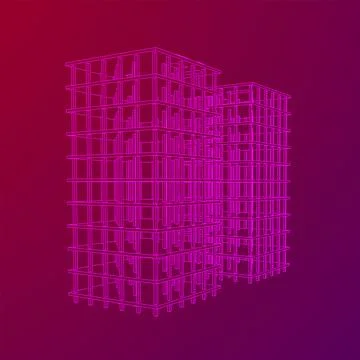 Building under construction. Wireframe low poly mesh Ilustración de archivo