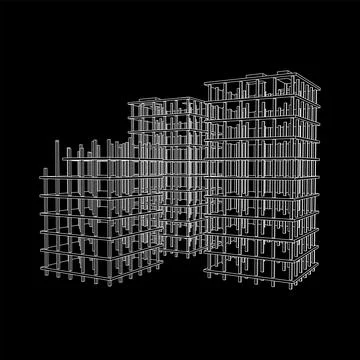 Building under construction. Wireframe low poly mesh Ilustración de archivo