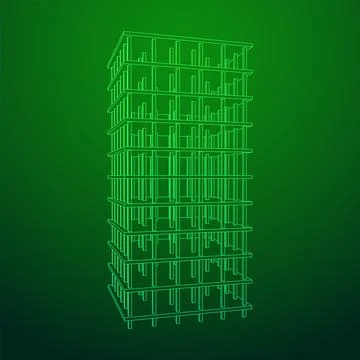 Building under construction. Wireframe low poly mesh Ilustración de archivo