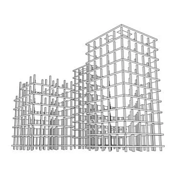 Building under construction. Wireframe low poly mesh Ilustración de archivo