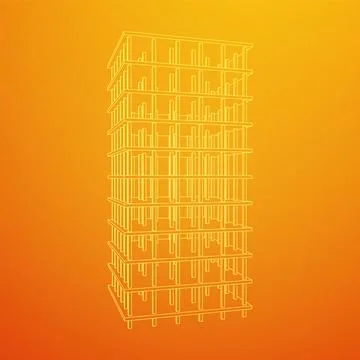 Building under construction. Wireframe low poly mesh Ilustración de archivo