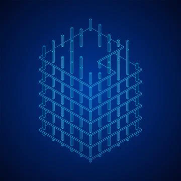 Building under construction. Wireframe low poly mesh Ilustración de archivo