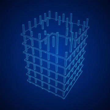 Building under construction. Wireframe low poly mesh Ilustración de archivo